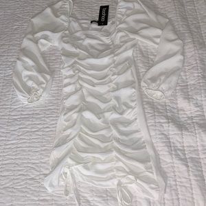 Boohoo White Ruched Dress NWT